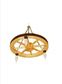 lustră rustică din lemn masiv tip roată