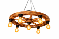 Candelabru Rustic Lemn Ars 58 cm, 7x E27, Tip Roata, Iluminat Vintage Cabana