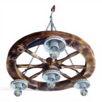 lustra rustica lemn ars roata 50 cm 4 becuri e27